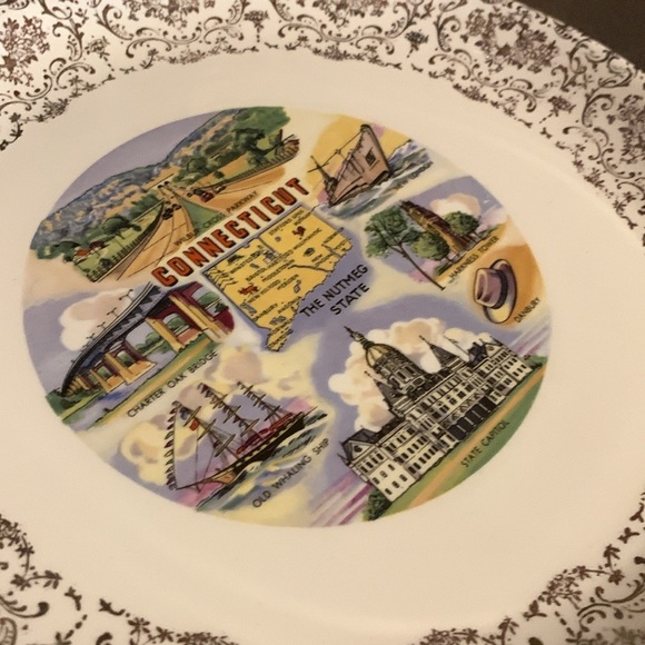 1960s Vintage Connecticut Tourist Souvenir Ceramic Collectible Plate Gold Edge - Picture 14 of 17